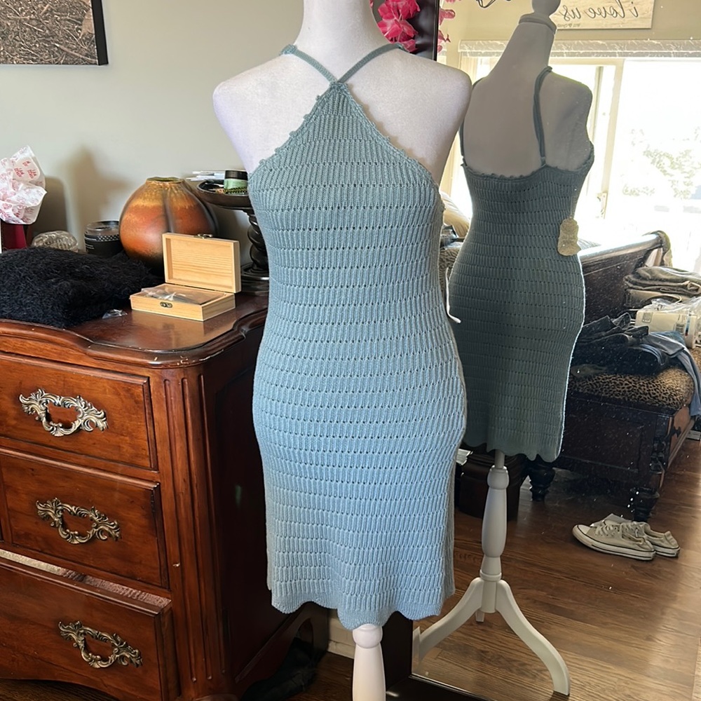 Beautiful dusty blue halter short dress